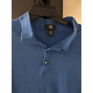 Calvin Klein Polo Shirt Men's L Blue Short Sleeve Cotton Pique Class Fit CK Logo